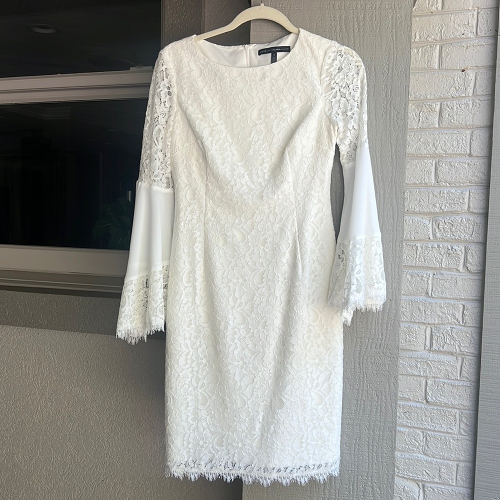 WHBM off-white lace overlay cocktail dress 0